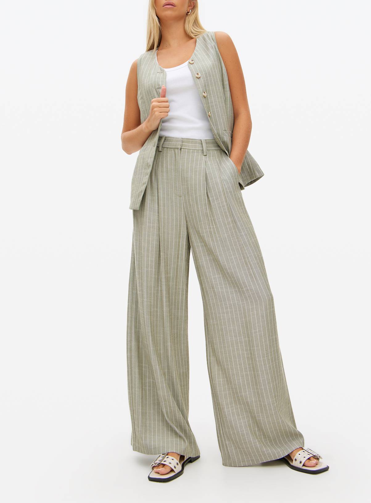 Sage Green Ultra-Wide Co-ord Tailored Trousers 14R - Image 1